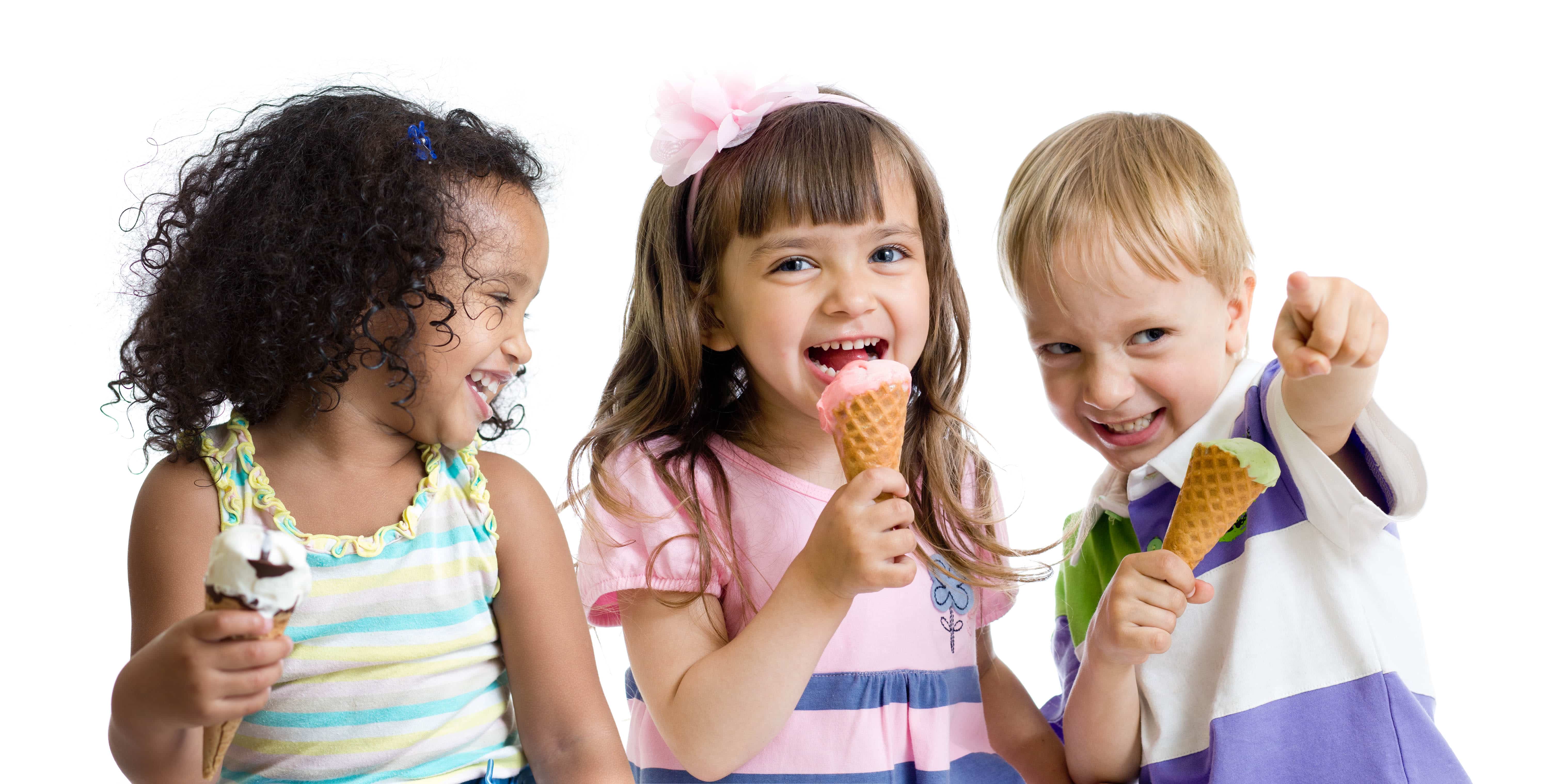 Happy Kids Eating Ice Cream In Studio Isolated Montessori Academy 